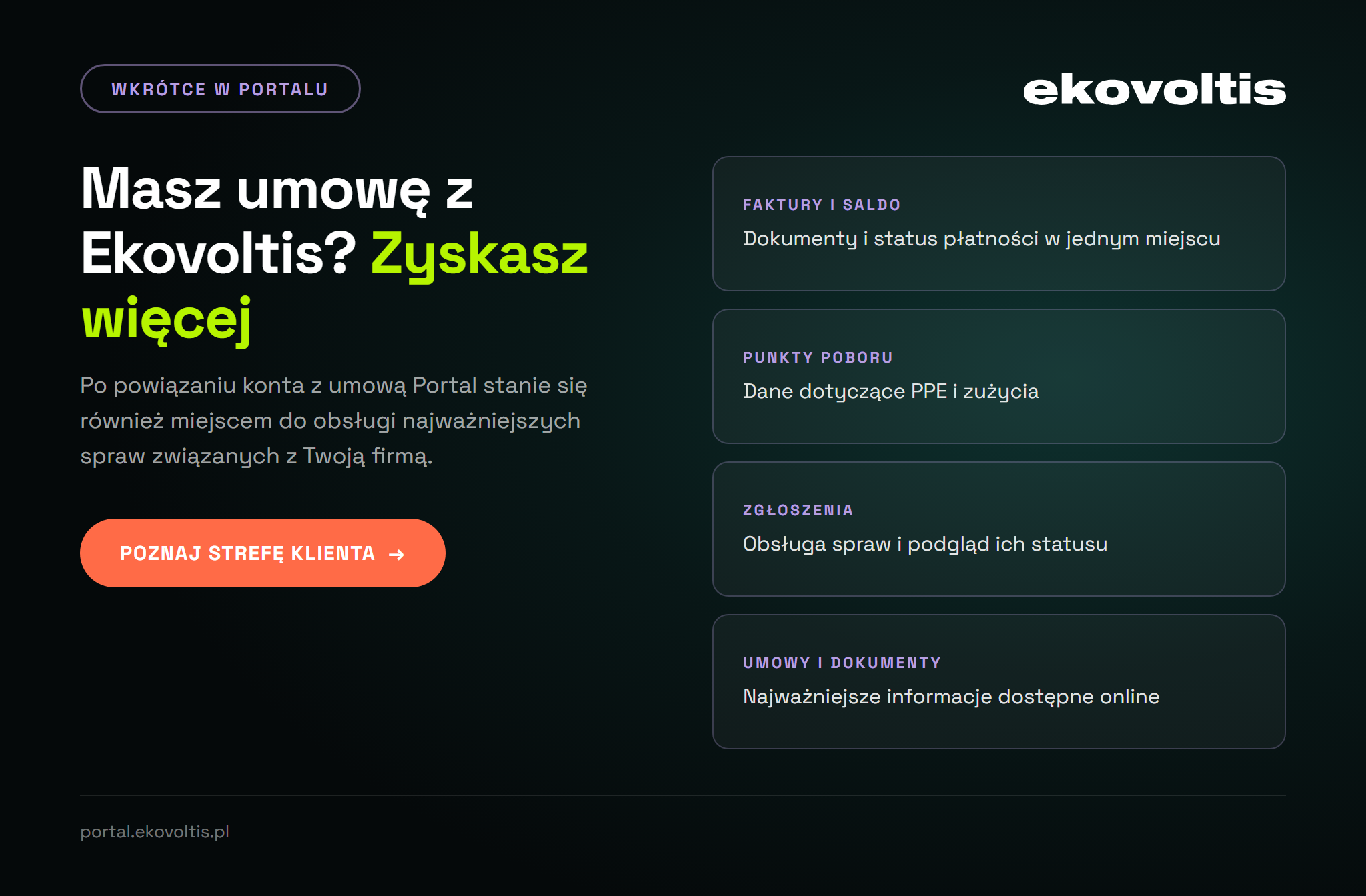 Strefa Klienta Ekovoltis wkrótce: faktury i saldo, punkty poboru, zgłoszenia, umowy i dokumenty